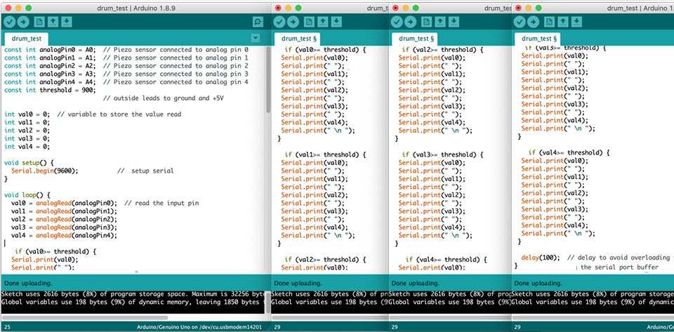 Screenshots of Arduino code